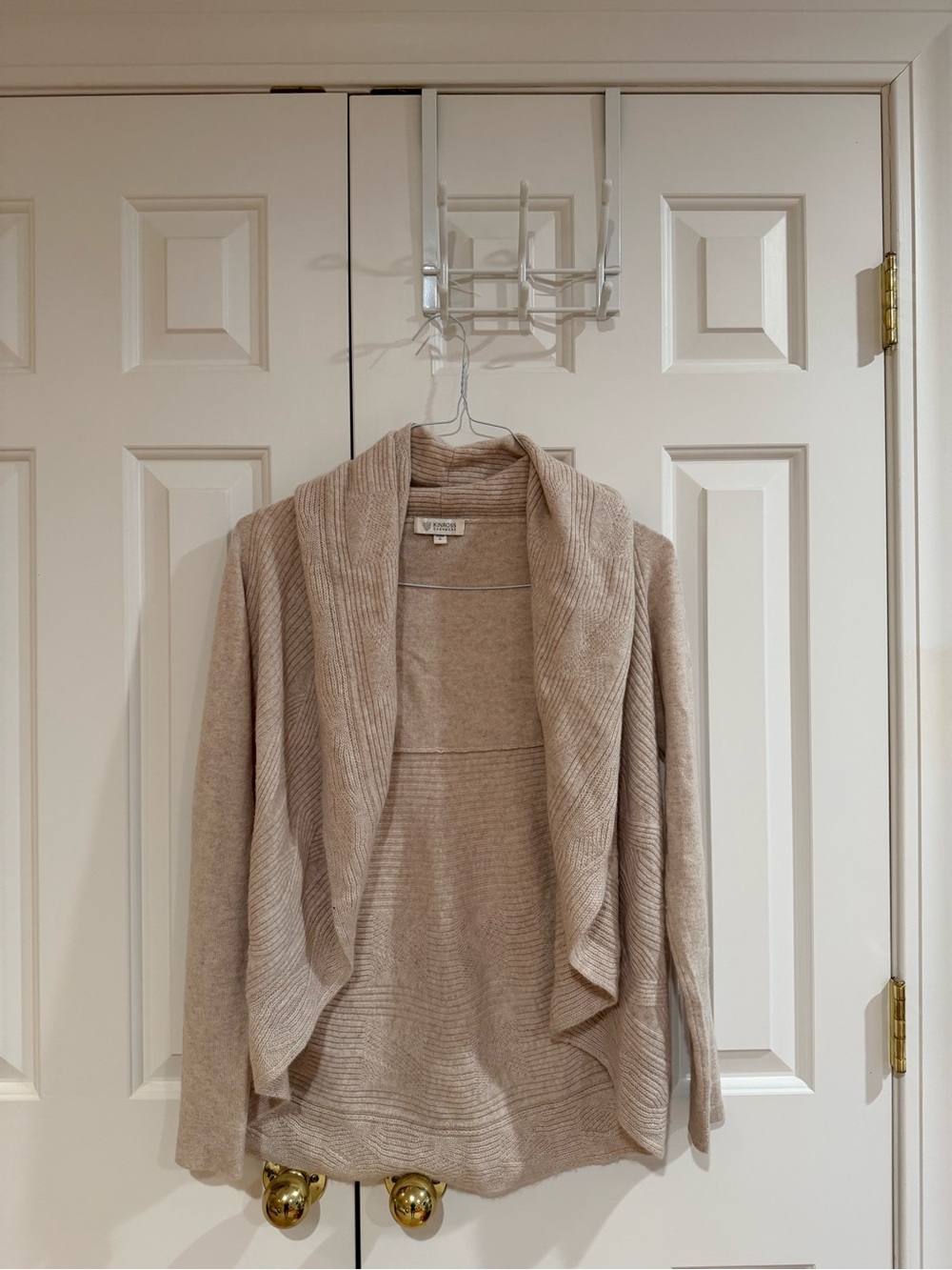 Kinross 100% Cashmere Circle Open-Front Cardigan - Beige